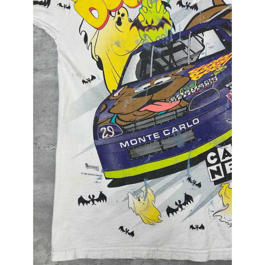 Vintage 1996 Scooby Doo Nascar Wacky Racing All Over Print T-Shirt Size XL