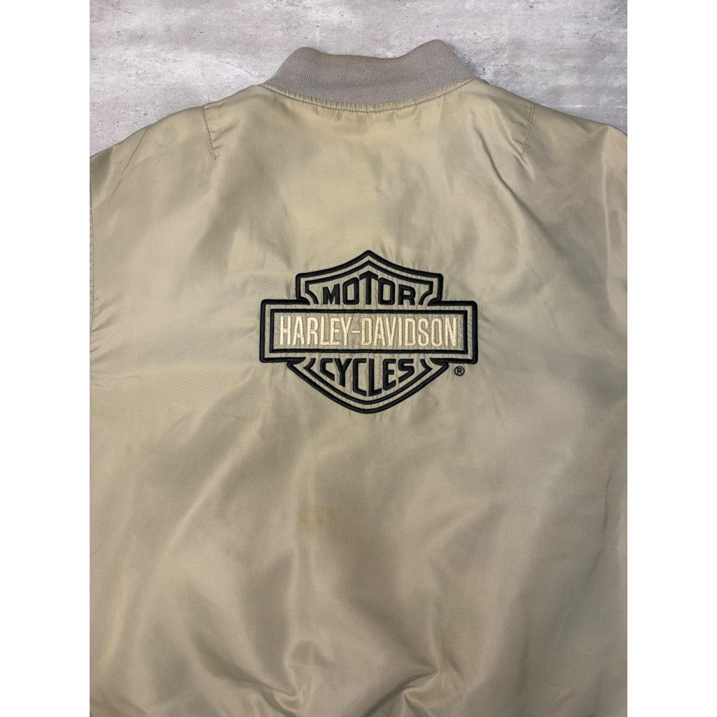 Vintage Harley Davidson Embroidered Patch Nylon Full Zip Bomber Jacket Size XL