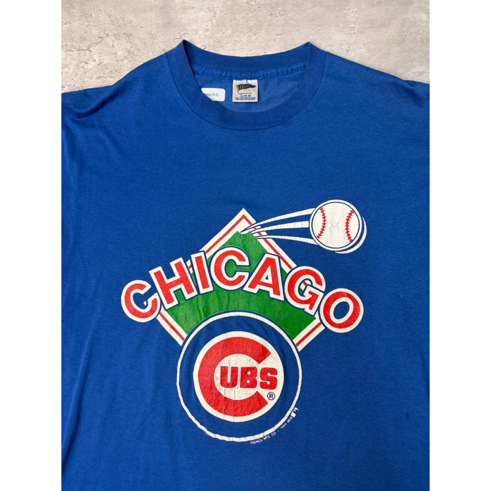 Vintage 1988 Chicago Cubs MLB Baseball Diamond Spellout Graphic T-Shirt Size XL