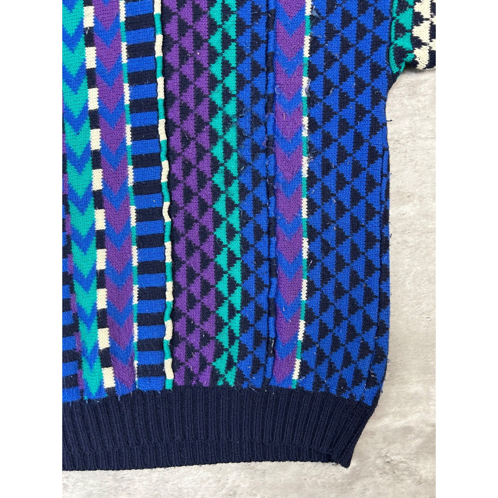 Vintage 90s Geometric Striped Print Pullover Knit Sweater Size XL