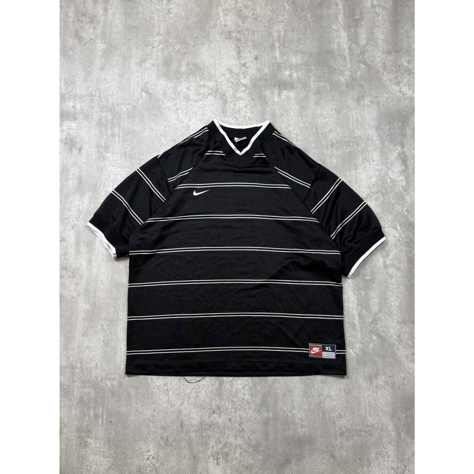 Vintage Nike Embroidered Swoosh Striped Soccer Black Jersey Size XL