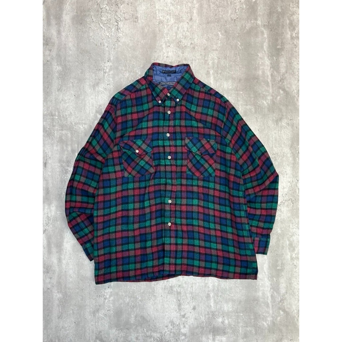 Vintage 90s Van Heusen Plaid Double Pocket Long Sleeve Button Up Shirt Sz Large