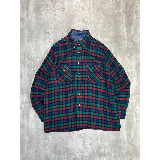 Vintage 90s Van Heusen Plaid Double Pocket Long Sleeve Button Up Shirt Sz Large