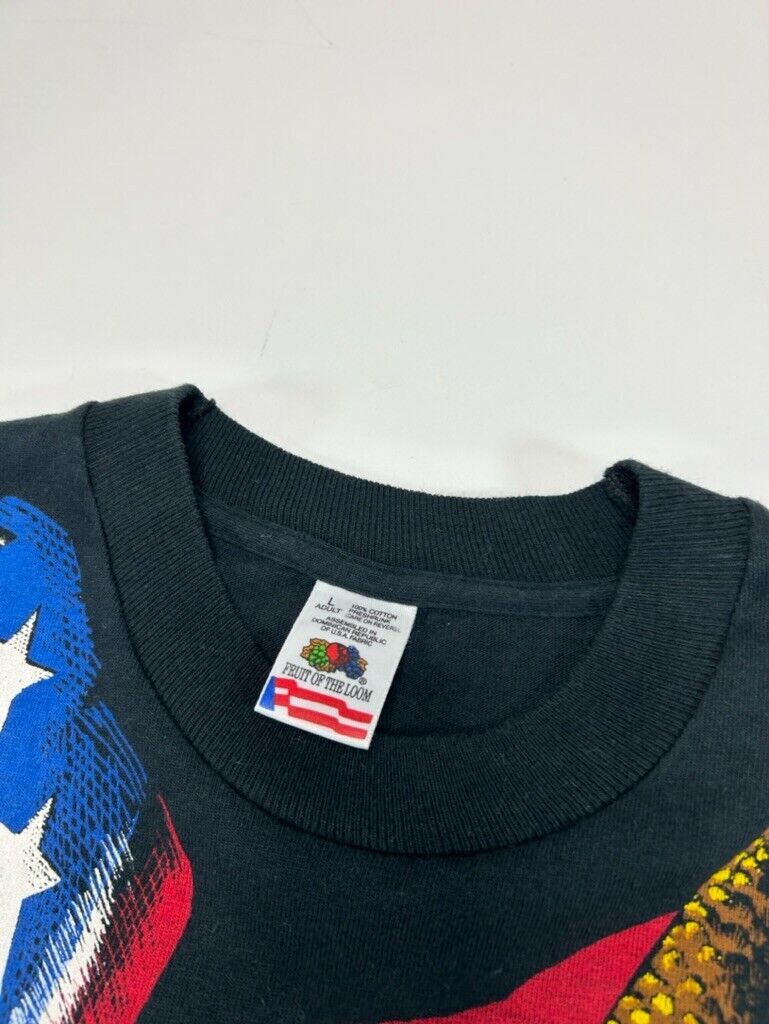 Vintage 90s Bald Eagle American Flag AOP Graphic T-Shirt Size Large