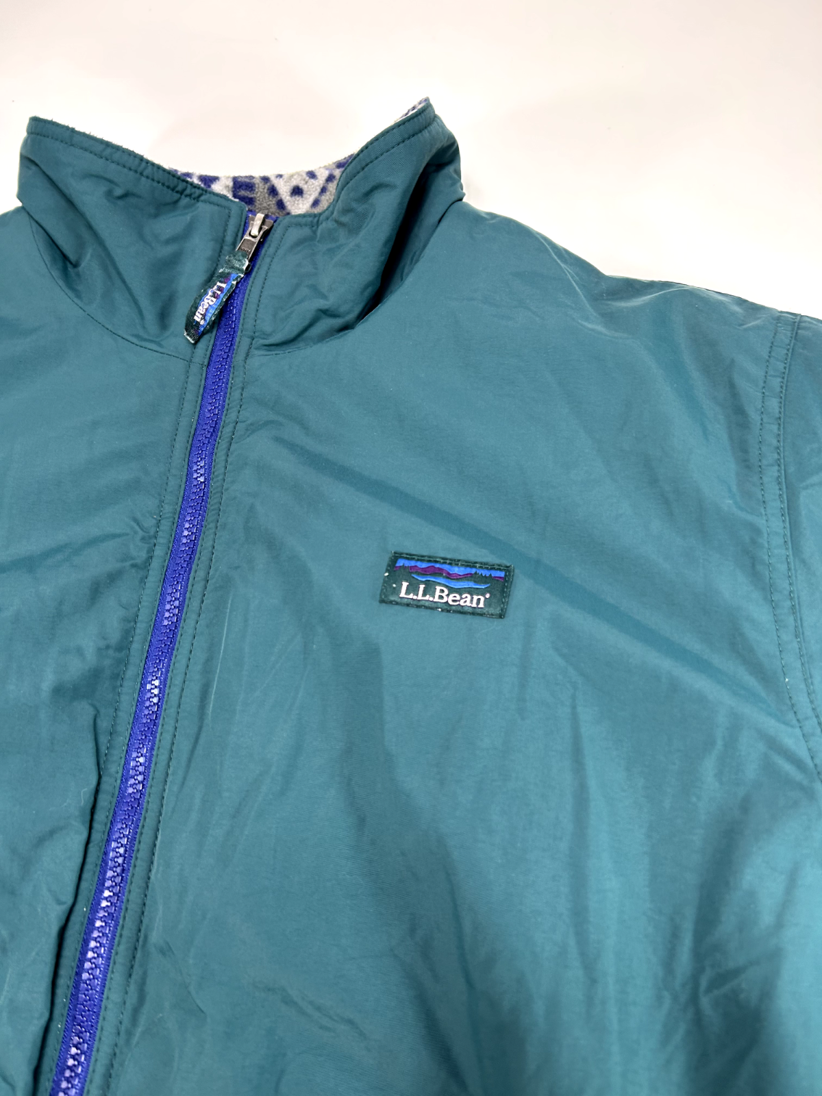 Vintage L.L. Bean Fleece Lined Full Zip Nylon Warmup Jacket Size Large Green