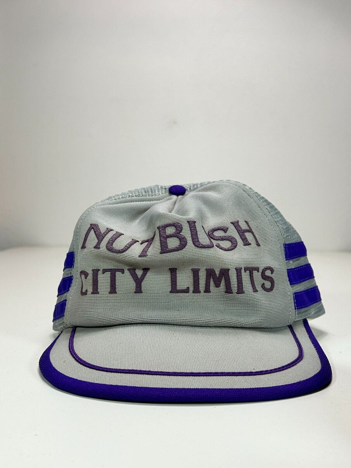 Vintage 80s Nutbush City limits Three Stripe Spell Out Trucker Snapback Hat OSFA