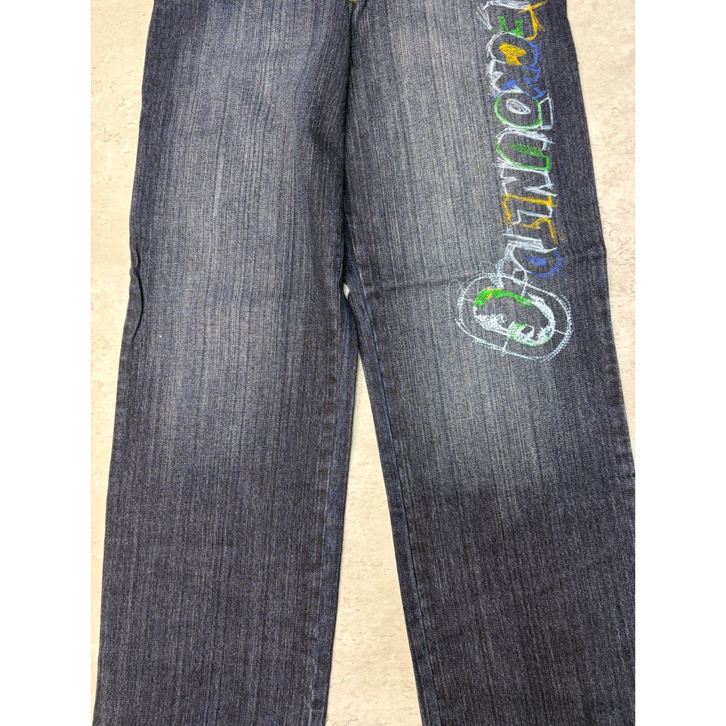 Vintage Y2K Womens Ecko Unlimited Scribble Spellout Dark Wash Denim Pants 28x29