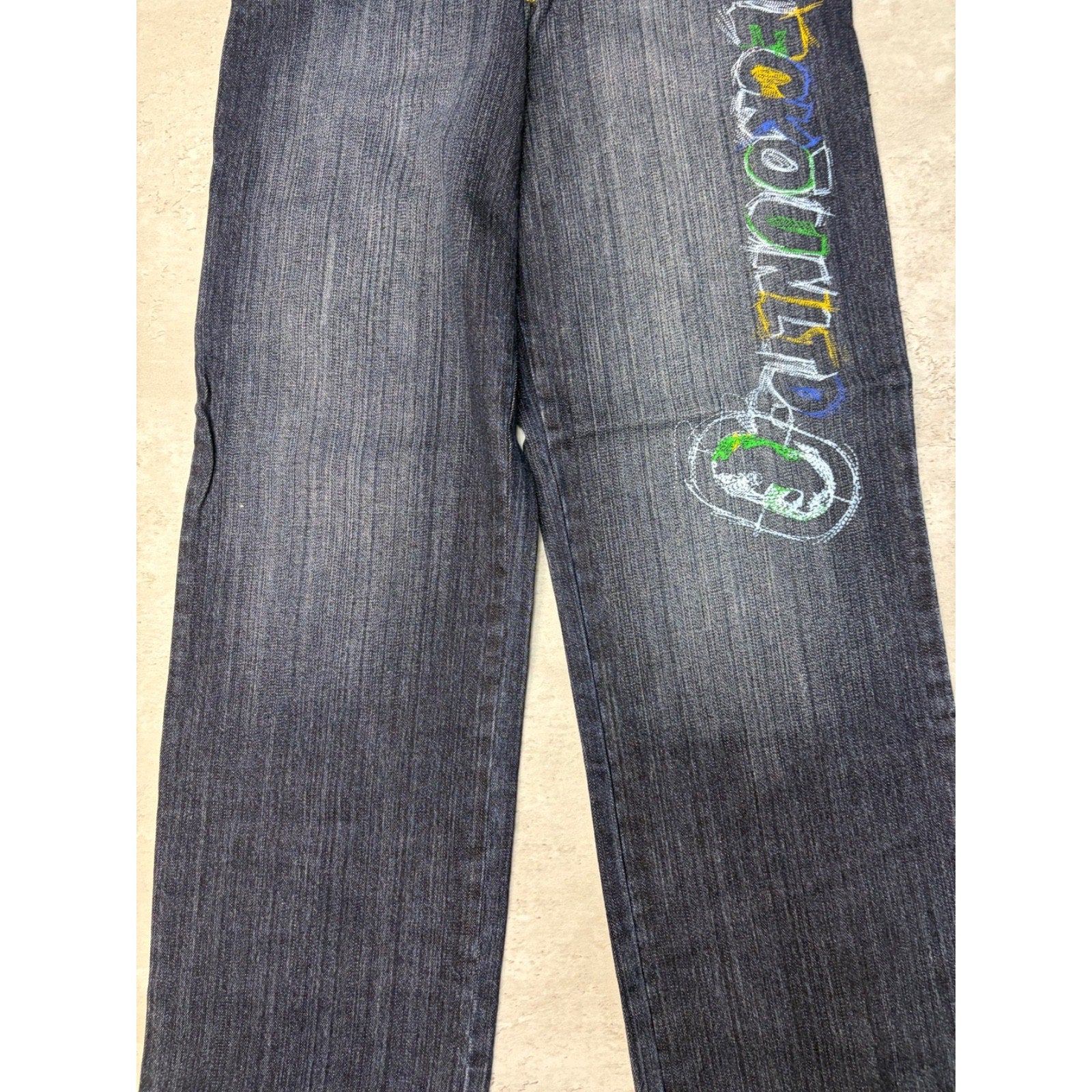 Vintage Y2K Womens Ecko Unlimited Scribble Spellout Dark Wash Denim Pants 28x29