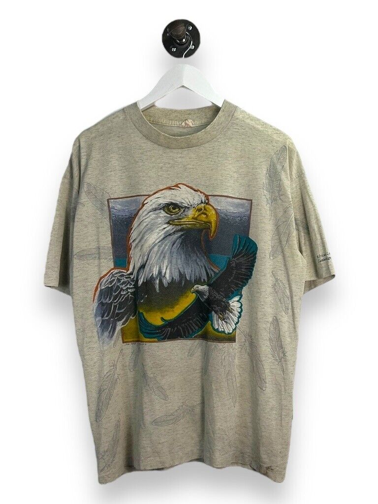 Vintage 1993 African Lion Safari Bald Eagle Nature Graphic T-Shirt Size XL 90s