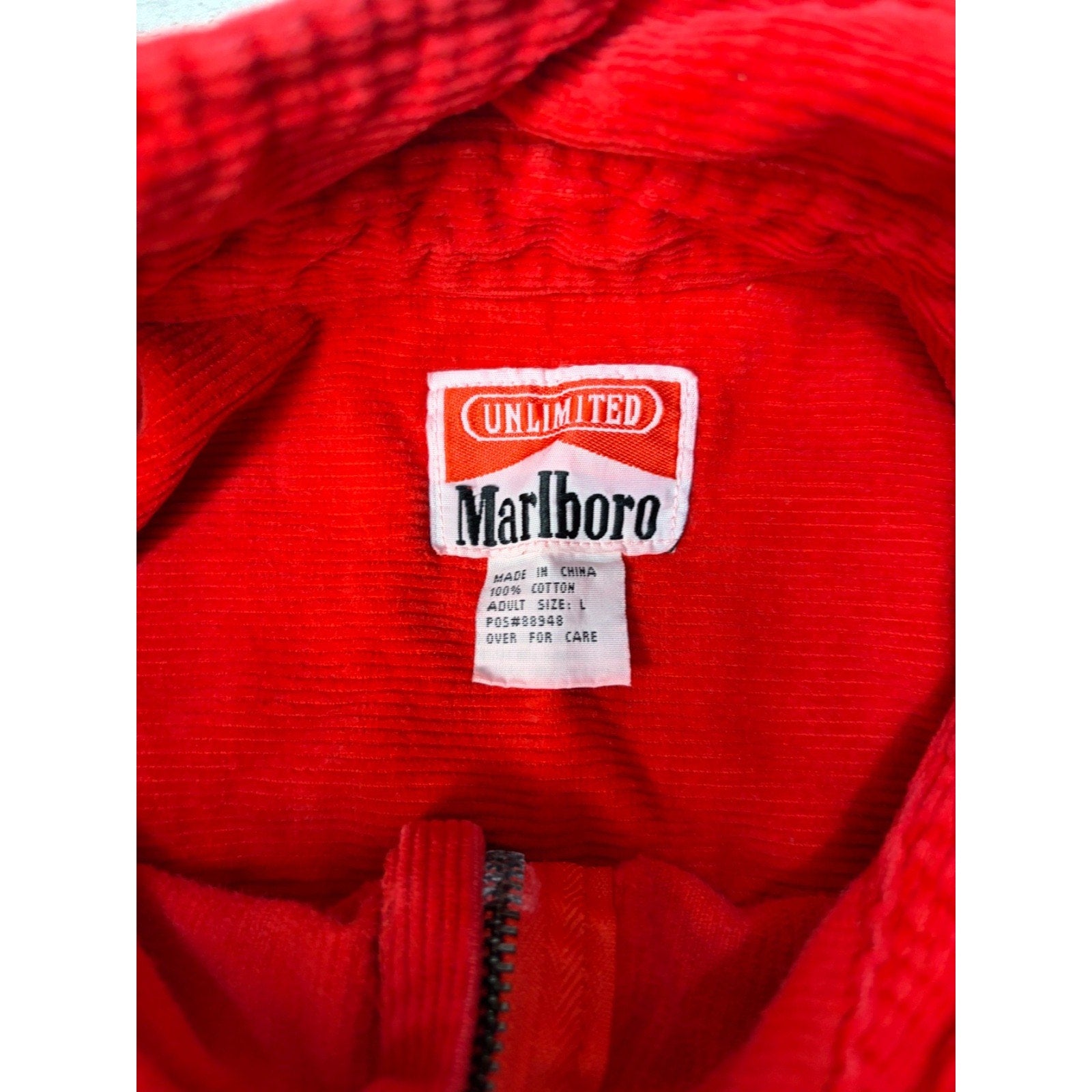 VTG Marlboro Unlimited Corduroy Long Sleeve 1/4 Zip Collared Shirt Size Large