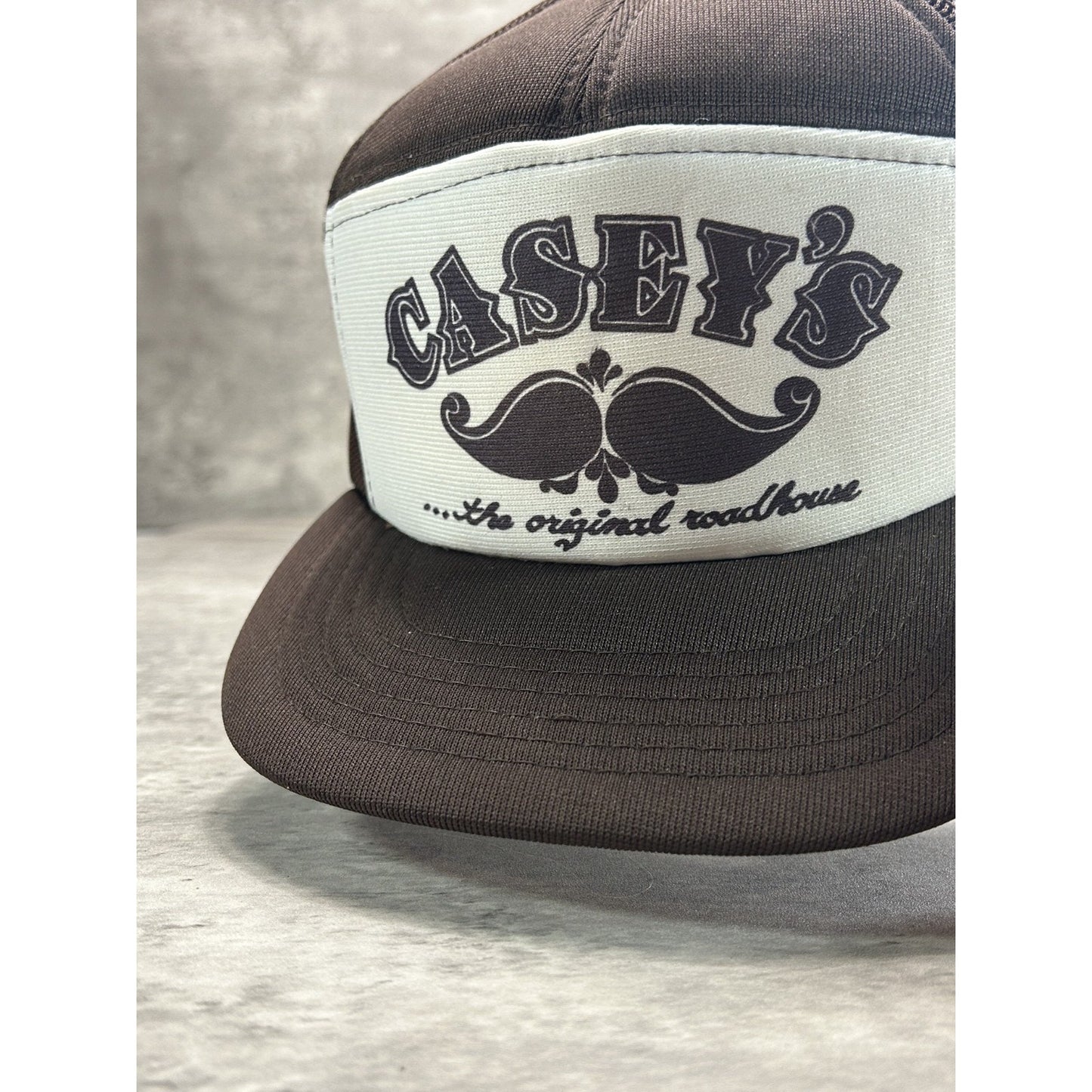 Vintage 90s Caseys Graphic Spellout Moustache Trucker Snapback Hat OSFA