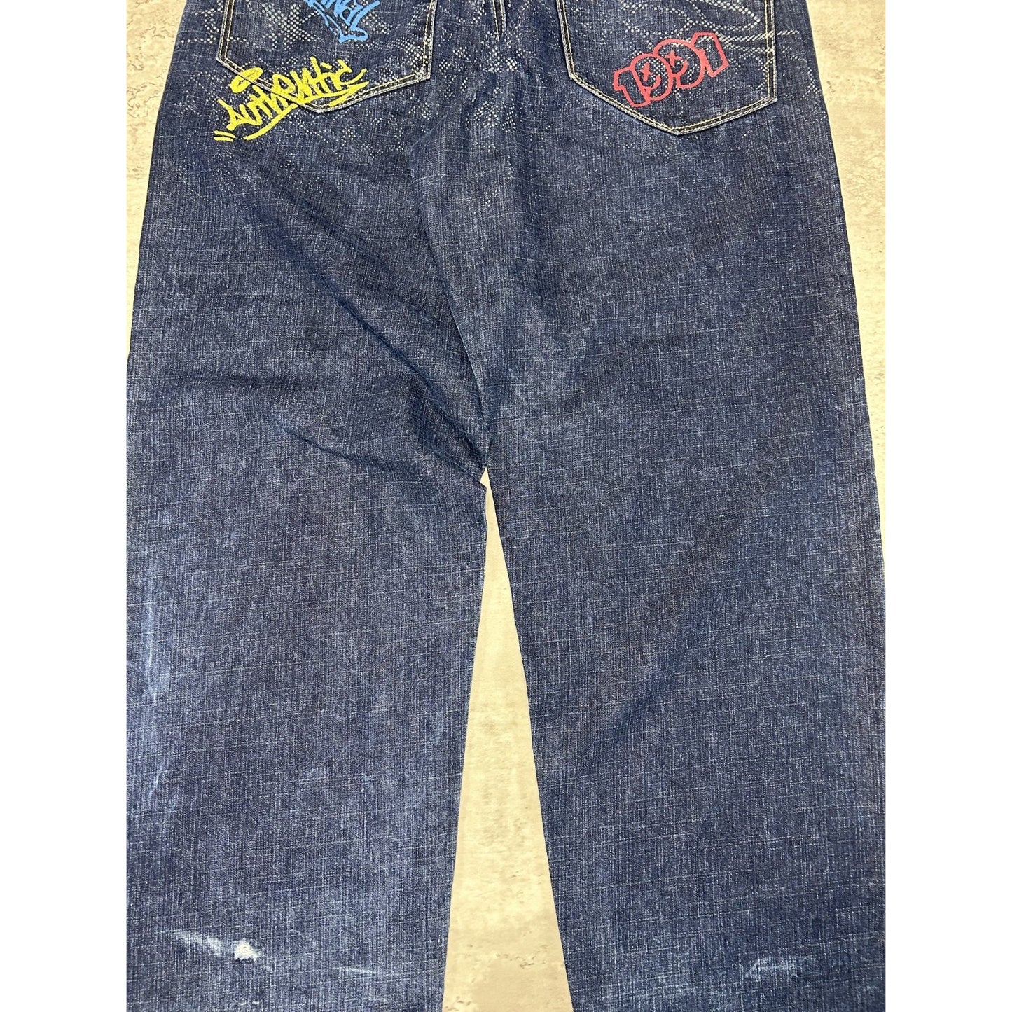 Vintage Y2K Southpole Baggy Fit Embroidered Dark Wash Denim Pants Size 33