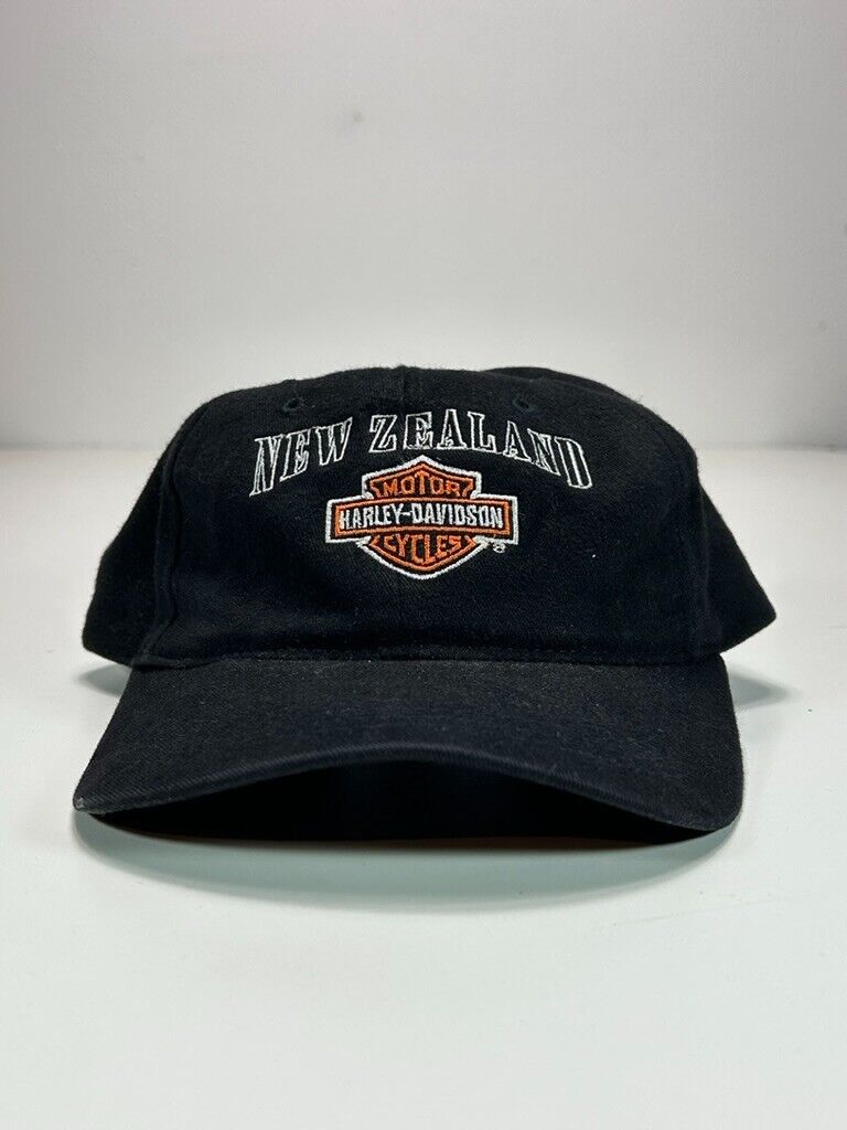 Vintage Harley Davidson New Zealand Embroidered Spellout Strapback Hat OSFA