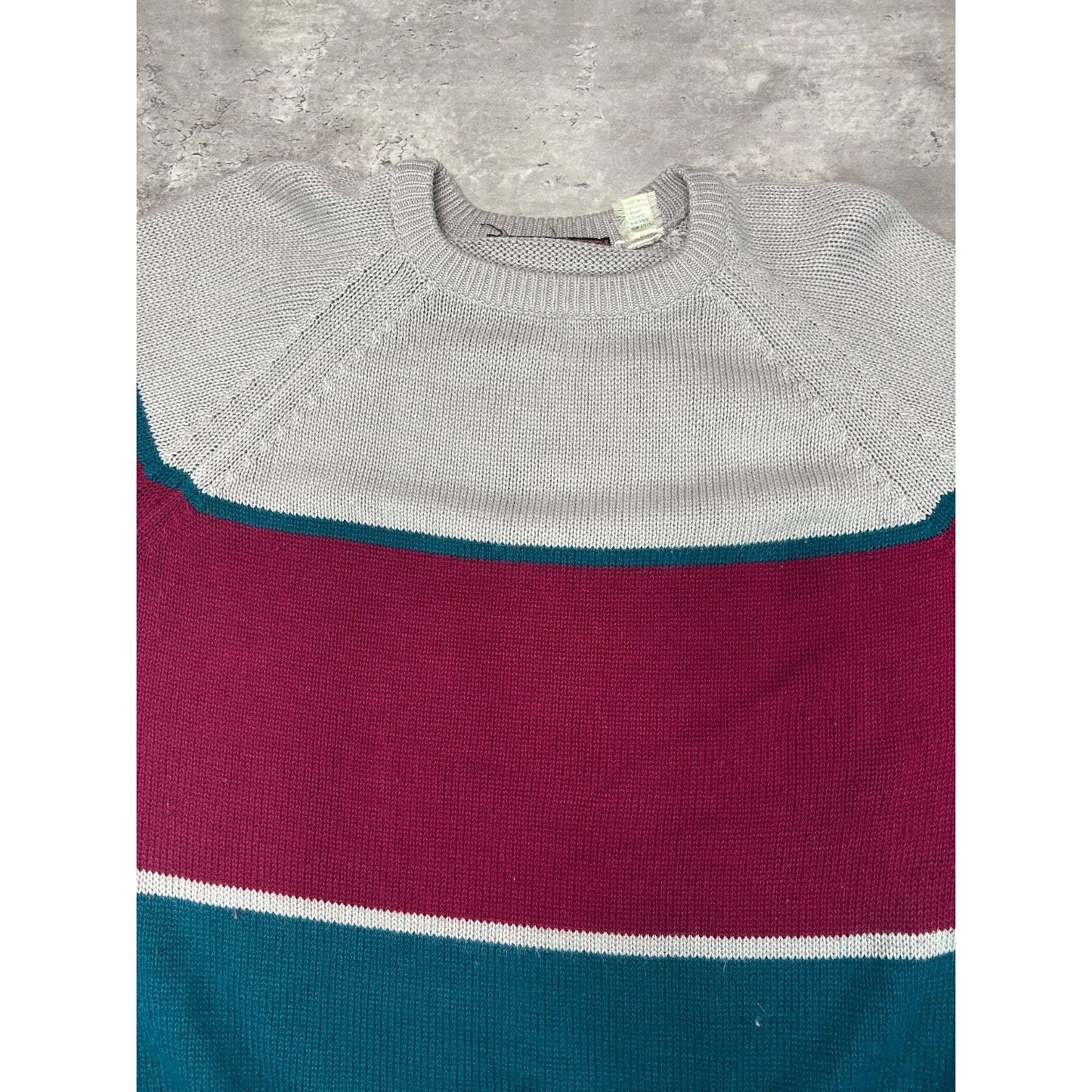 Vintage John R Marks Tri Colour Striped Pullover Knit Sweater Size XL