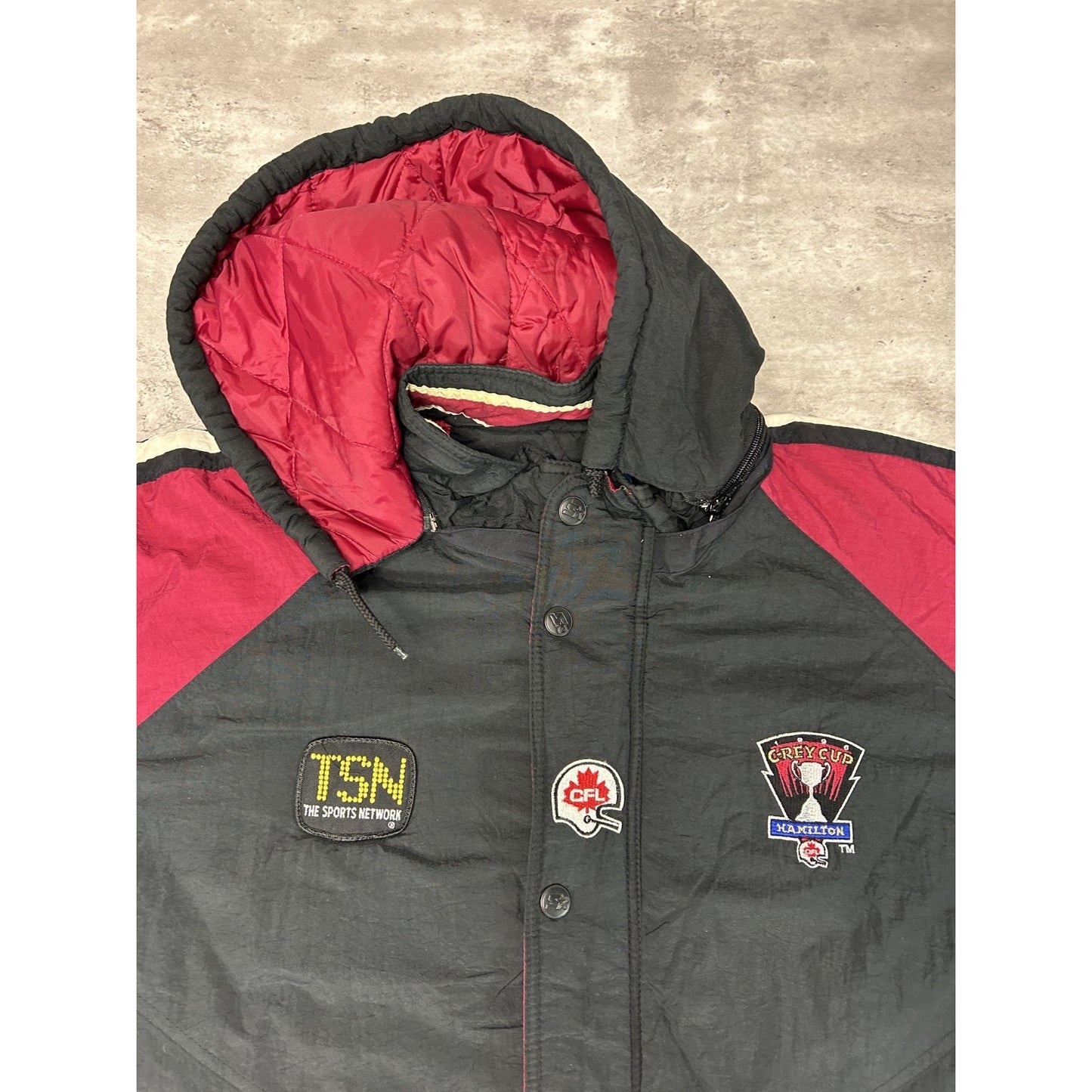 Vintage 1996 Hamilton Tiger Cats CFL Grey Cup Insulated Starter Jacket Sz Large