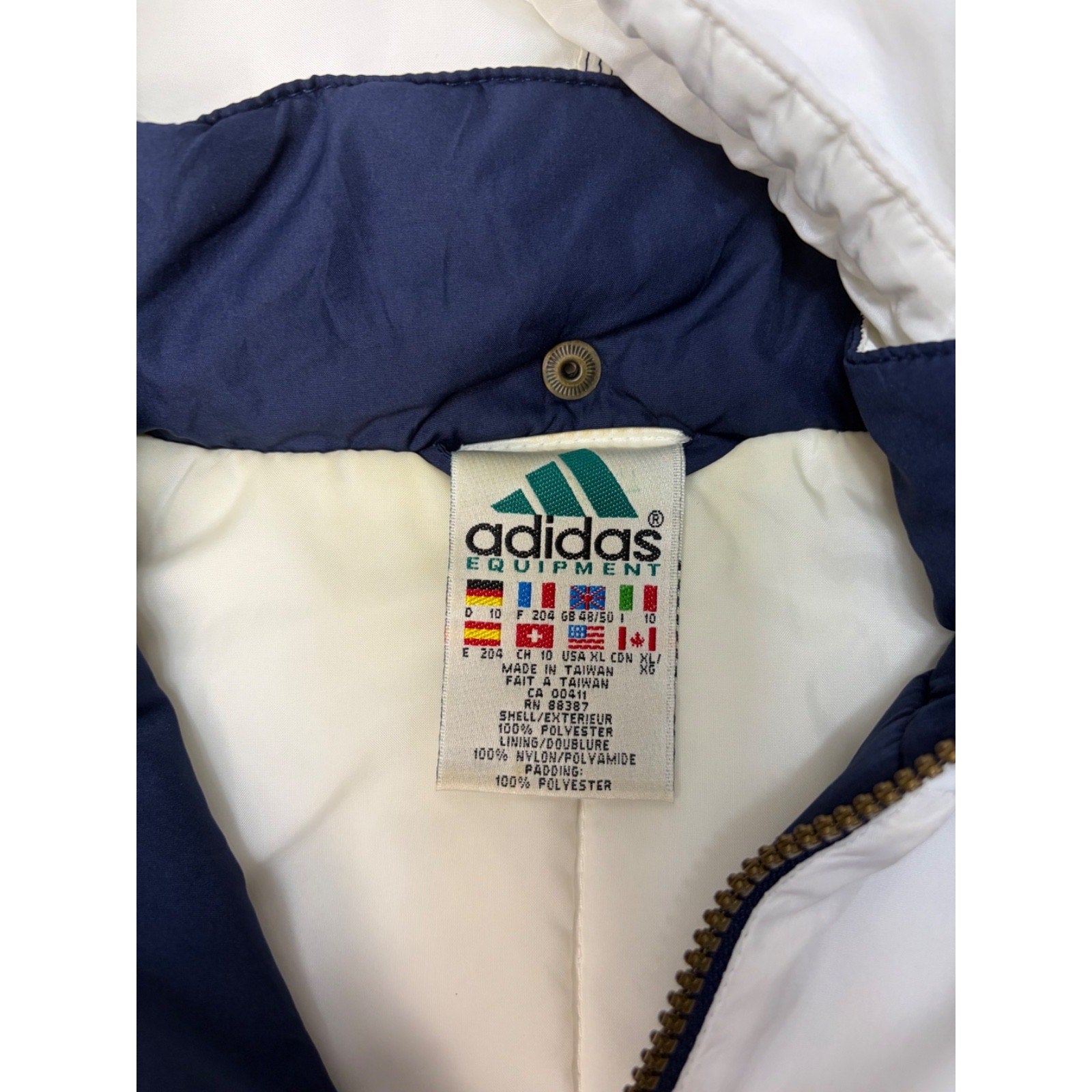 Vintage 90s Adidas Embroidered Logo Full Zip Insulated Jacket Size XL