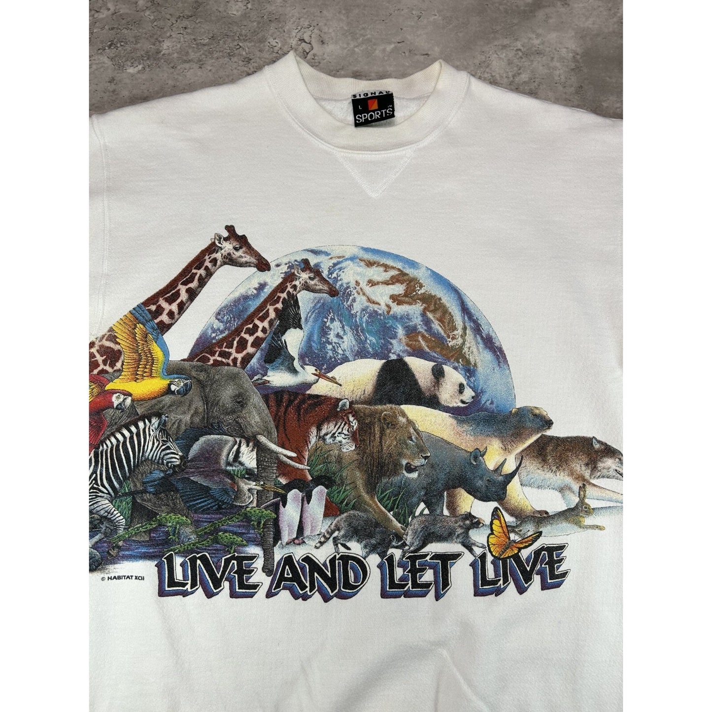 Vintage 90s Live And Let Live Nature Animal Graphic Sweatshirt Size Large
