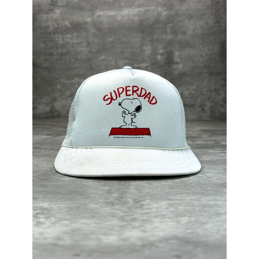 Vintage 80s/90s Snoopy Peanuts Super Dad Graphic Trucker Snapback Hat OSFA