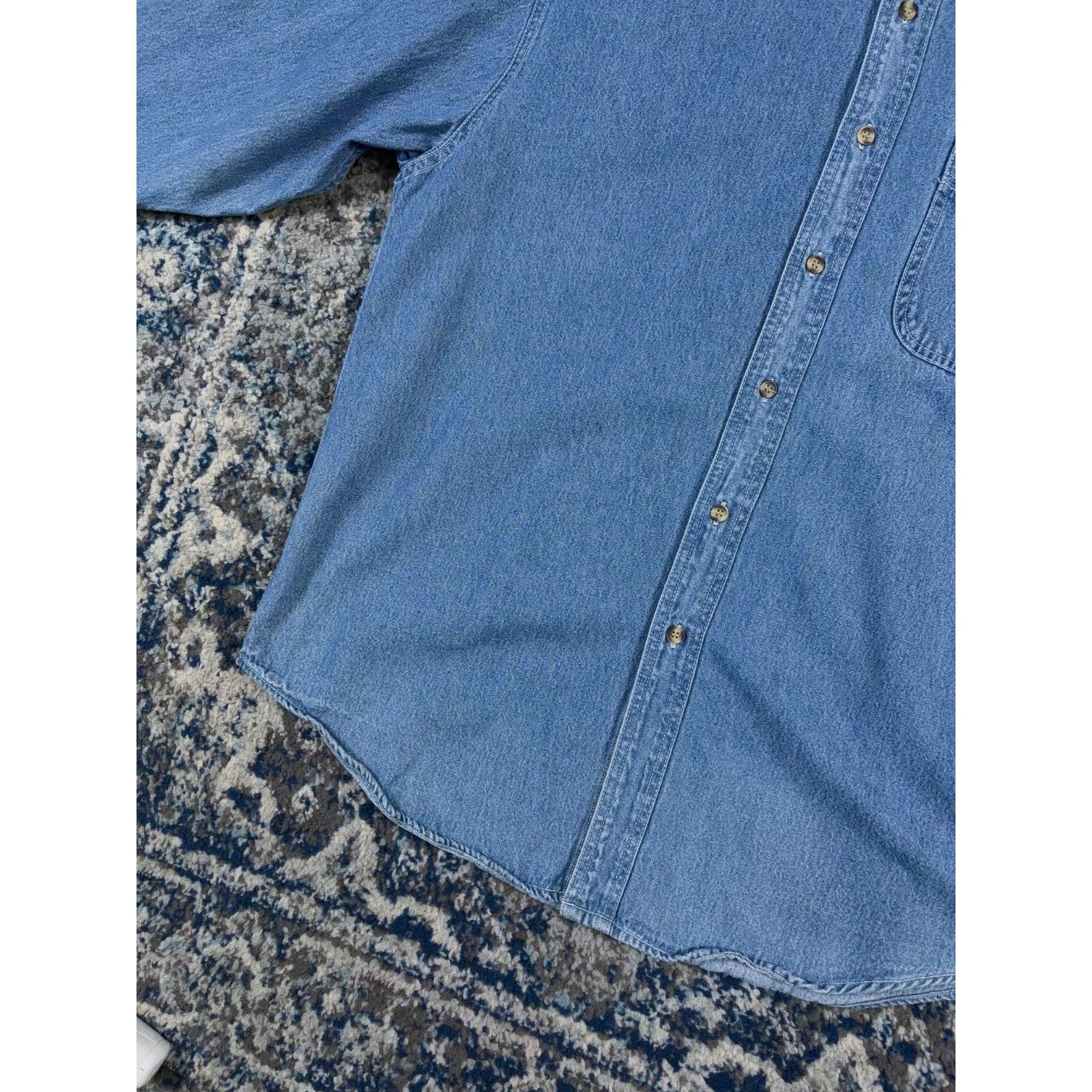 90s Budweiser Embroidered Logo Medium Wash Denim Button Up Shirt Size Large