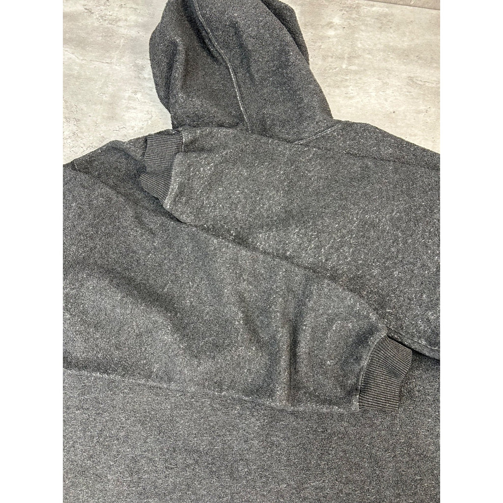 Vintage BUM Equipment Embroidered Spellout Hooded Sweatshirt Size Large Gray