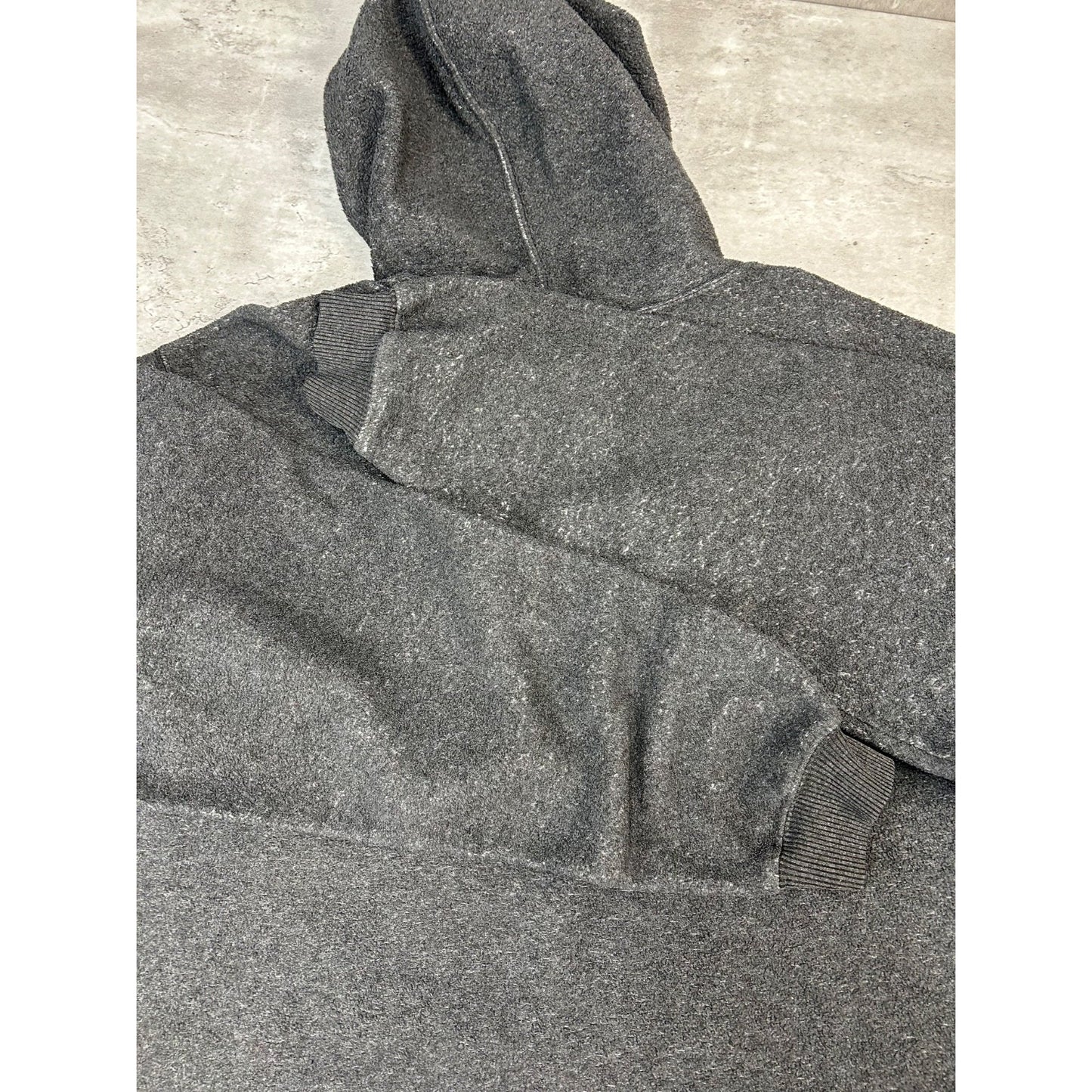 Vintage BUM Equipment Embroidered Spellout Hooded Sweatshirt Size Large Gray