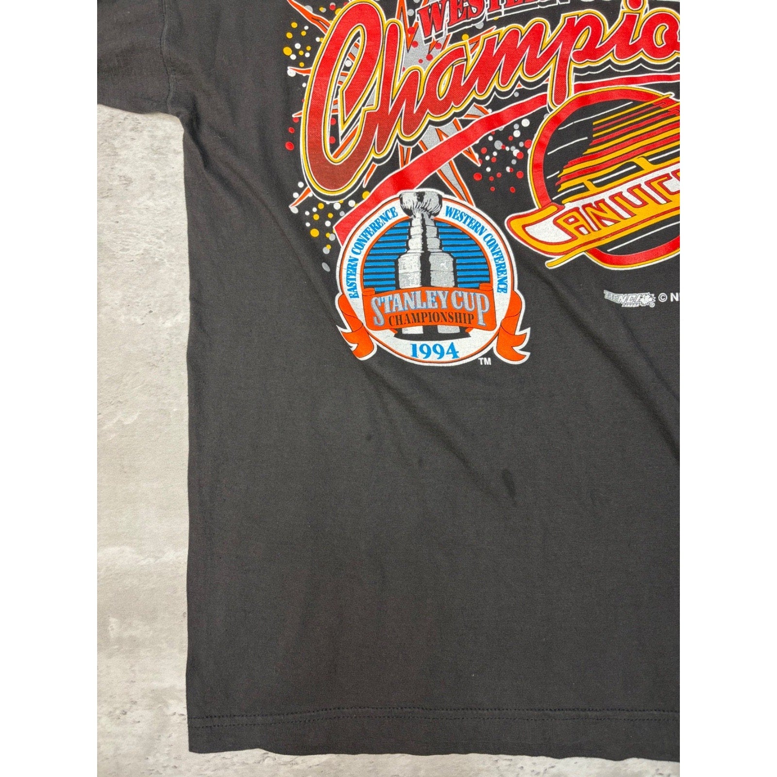 Vintage 1994 Vancouver Canucks NHL Western Conference Champions T-Shirt Sz Large