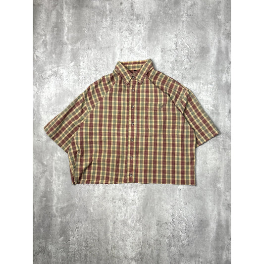 Vintage B.H.C Plaid Print Reworked Cropped Button Up Shirt Size Large