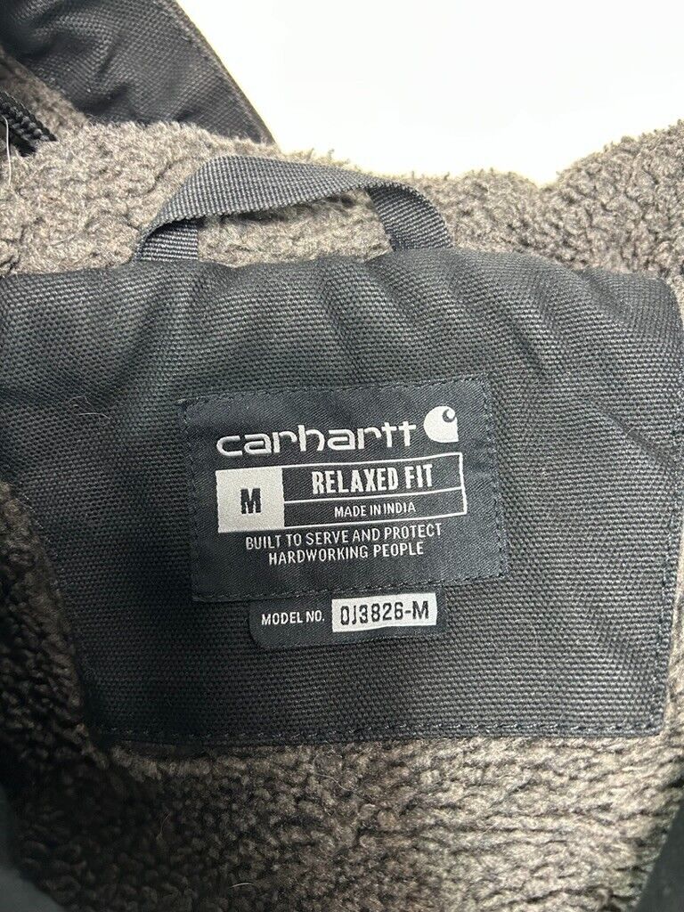 Carhartt Fleece Lined Canvas Work Wear Hooded Full Zip Jacket Size Medium Black