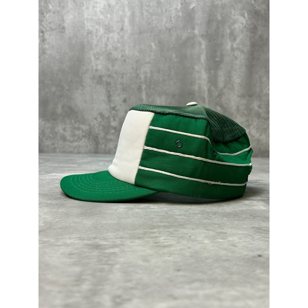 Vintage 80s/90s Two Tone Panelled White/Green Striped Snapback Hat OSFA