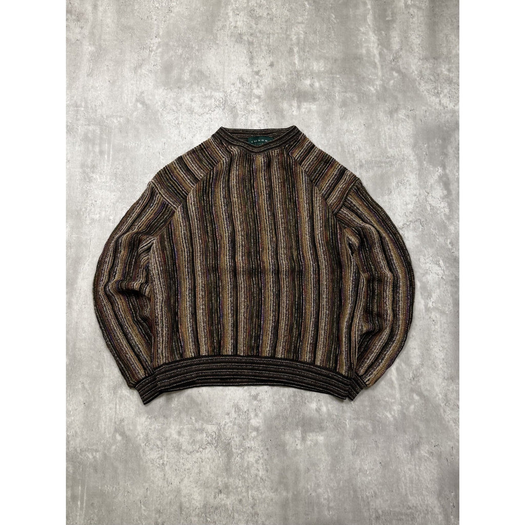 Vintage 90s Tundra 3D Knit Earth Tone Pullover Ribbed Sweater Size Large