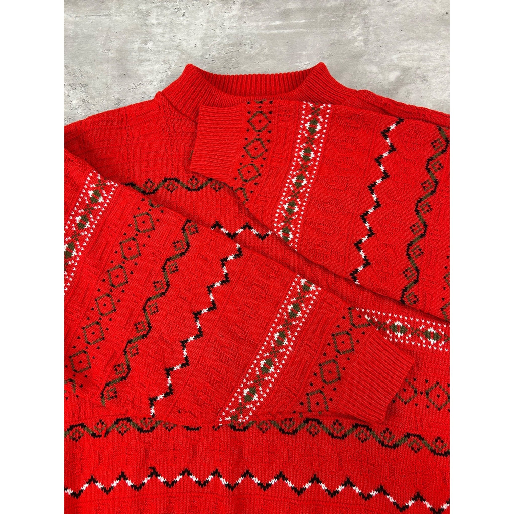 Vintage 90s Abstract Striped Print Pullover Mock Neck Knit Sweater Size XL