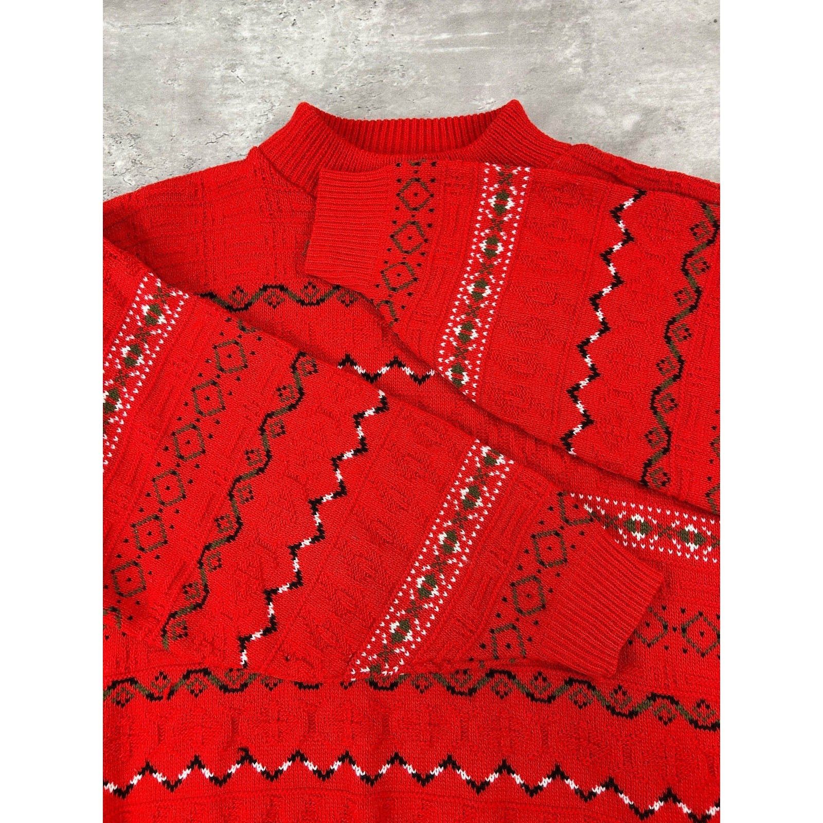 Vintage 90s Abstract Striped Print Pullover Mock Neck Knit Sweater Size XL