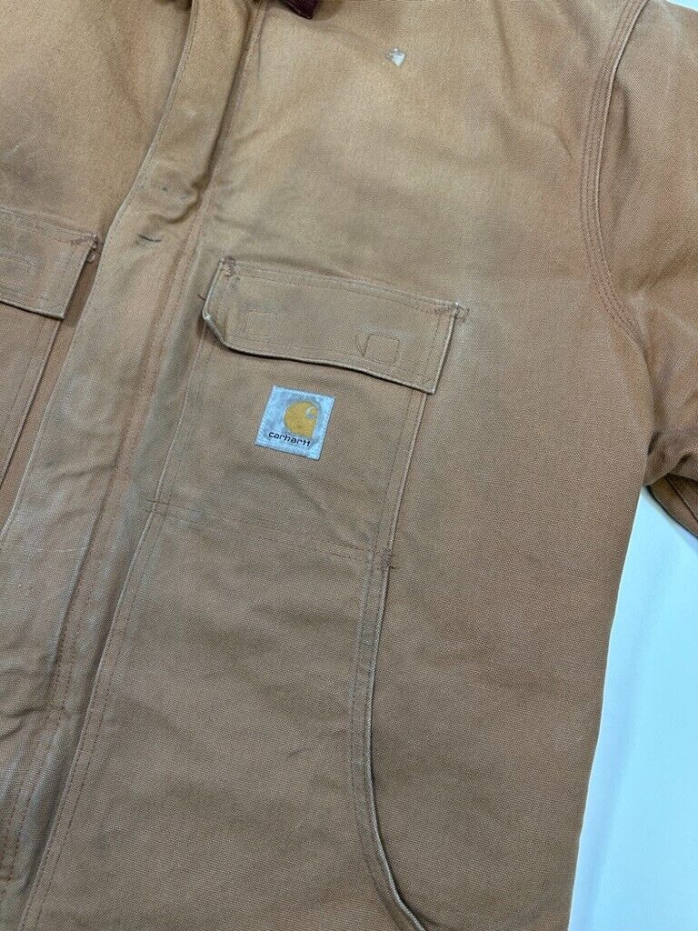 Vintage Carhartt Quilted Lined Canvas Work Wear Arctic Coat Size 3XL Tall Beige