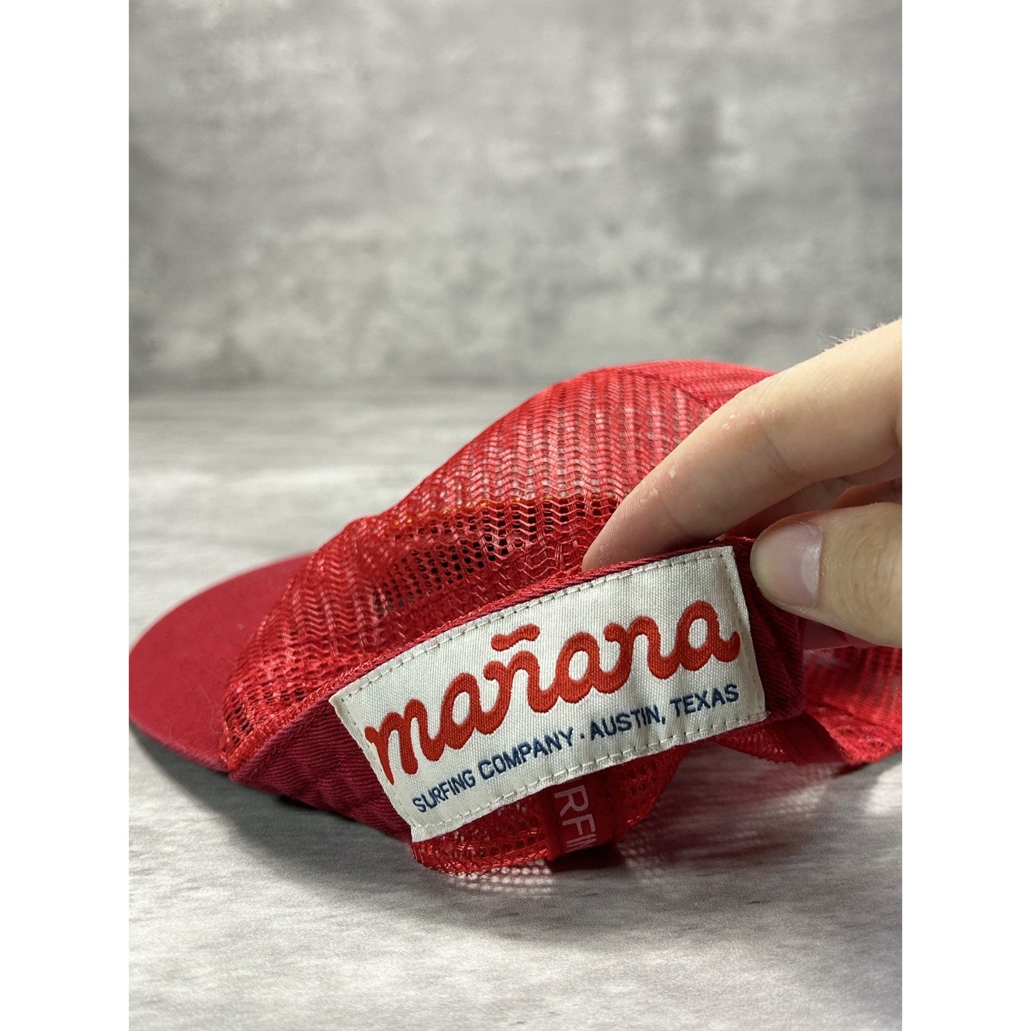 Vintage 80s Manana Surf Company Embroidered Patch Mesh Snapback Hat OSFA Red