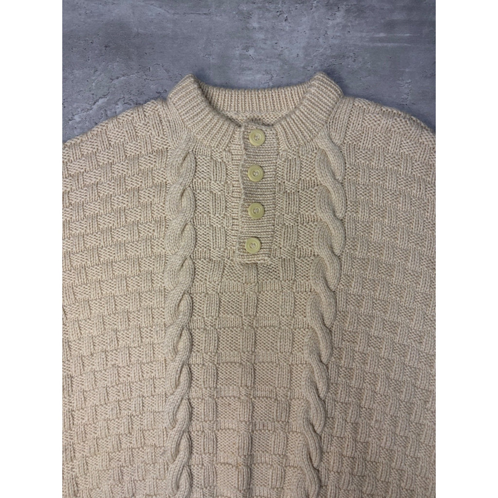 Vintage 80s/90s Cable Knit 1/4 Button Beige Knit Sweater Size Medium