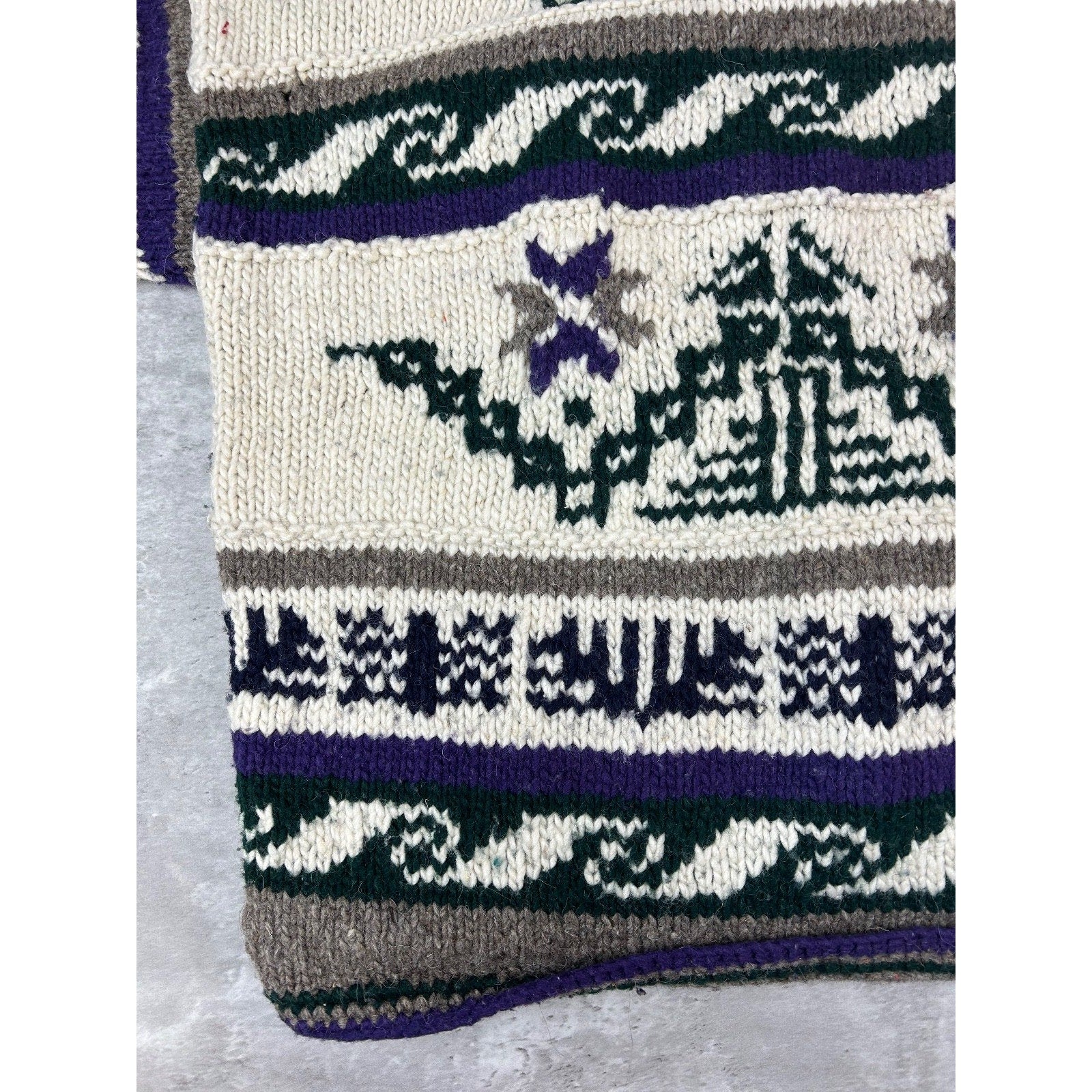 Vintage 80s/90s Rey Wear Geometric Print Cardigan Knit Sweater Size Large