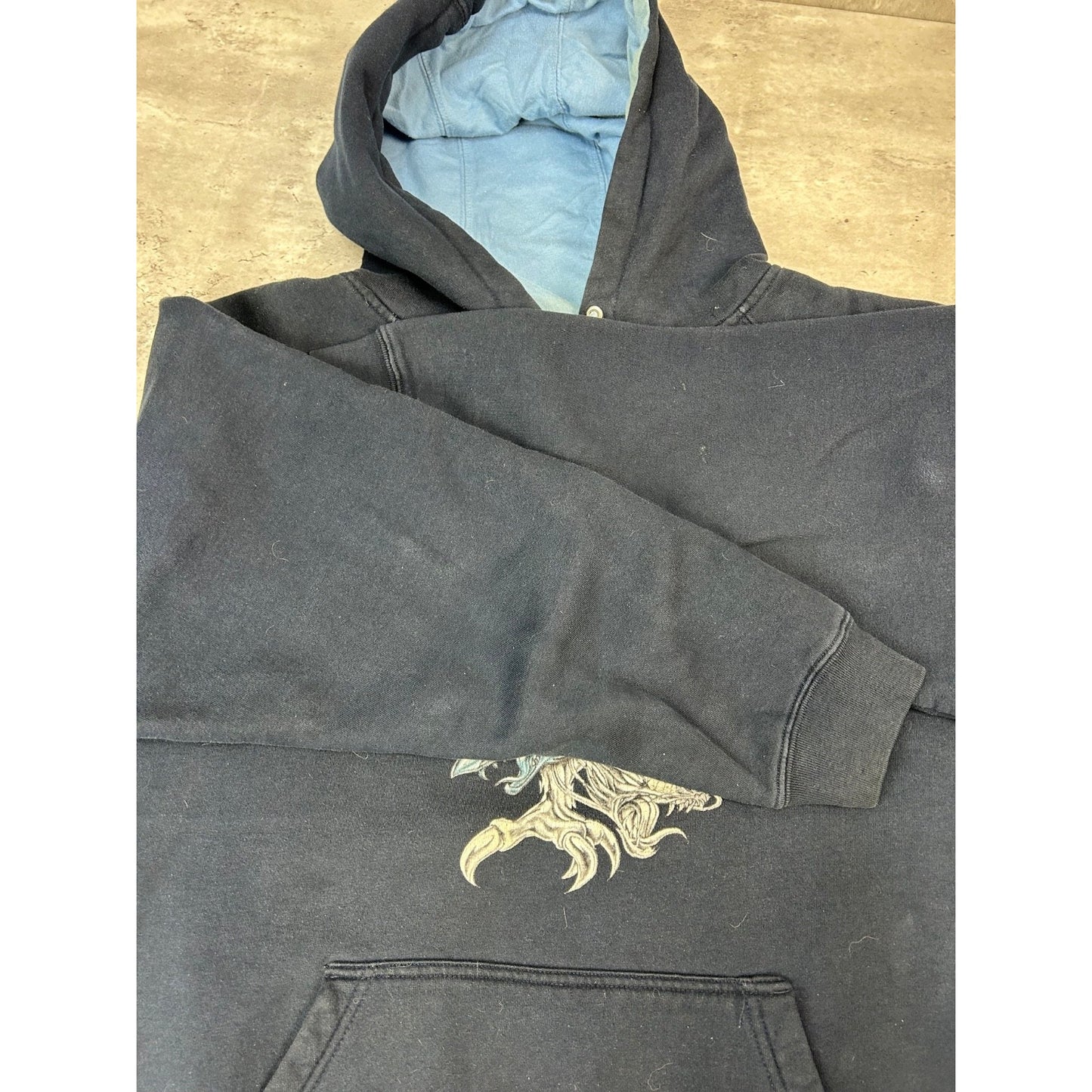 Vintage Y2K Dragon Graphic Pullover Hooded Sweatshirt Size Medium Blue