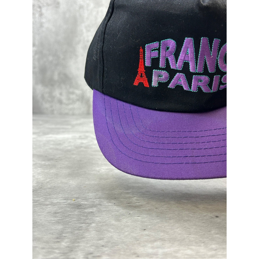 Vintage 90s Paris France Embroidered Spellout Destination Snapback Hat OSFA