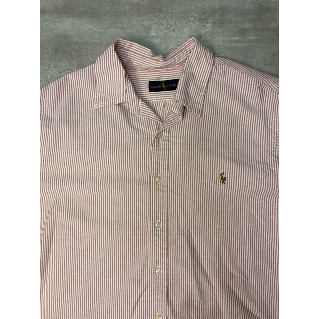 Vintage Polo Ralph Lauren Embroidered Pony Striped Cropped Button Up Shirt Sz XL