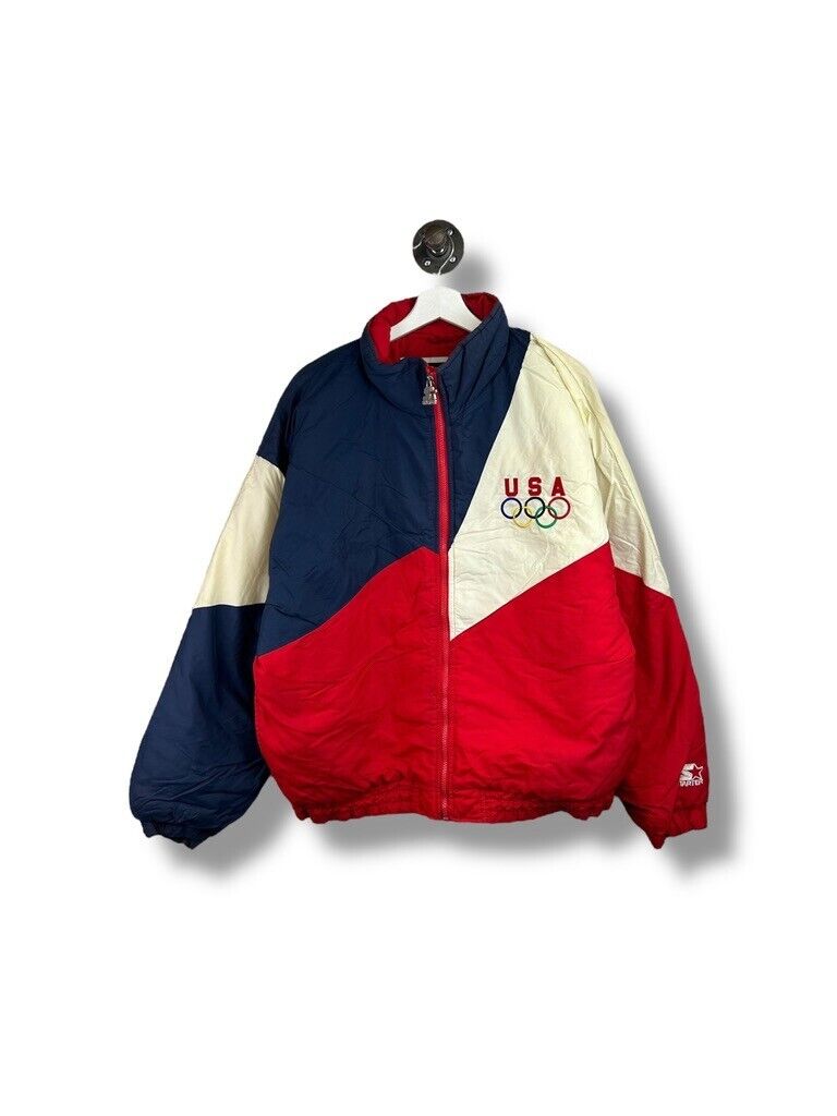 Vintage 90s Team USA Olympic Embroidered Insulated Starter Jacket Size Large