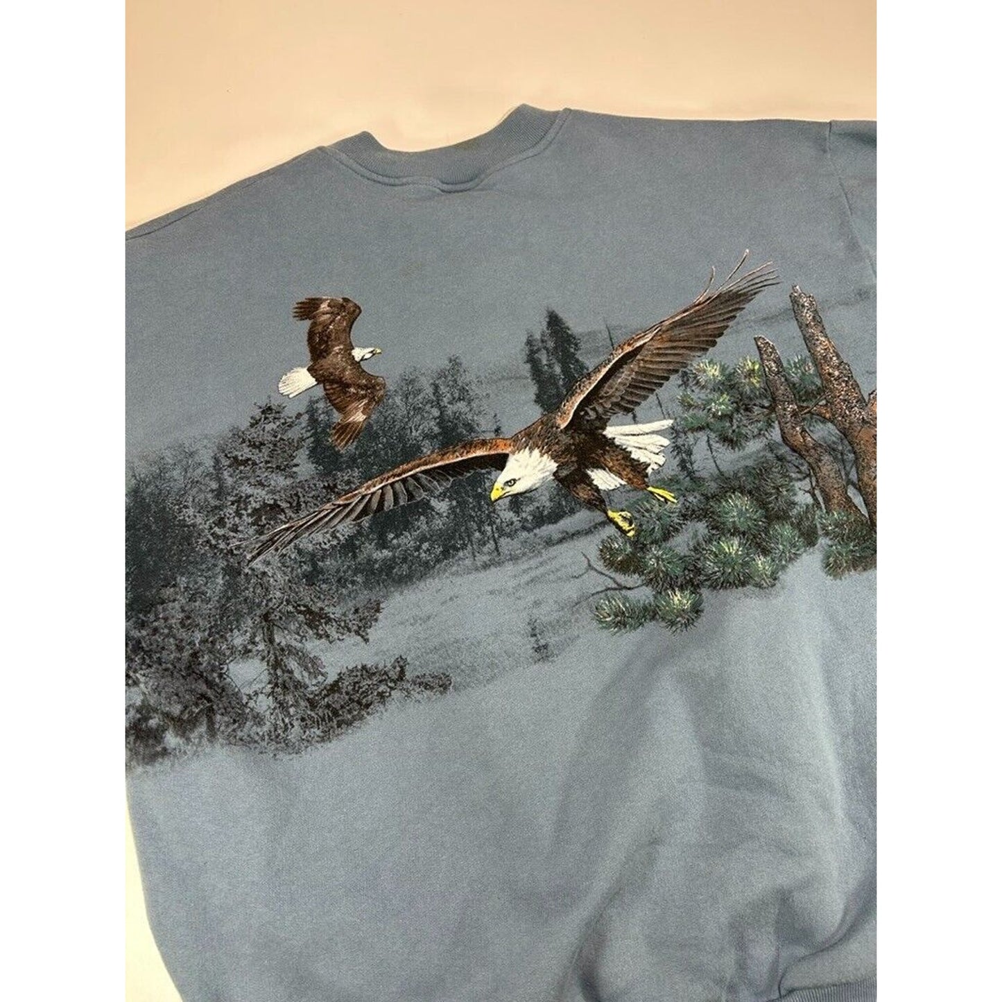 Vintage 80s/90s Bald Eagle Wilderness Landscape Wraparound Sweatshirt Size Large