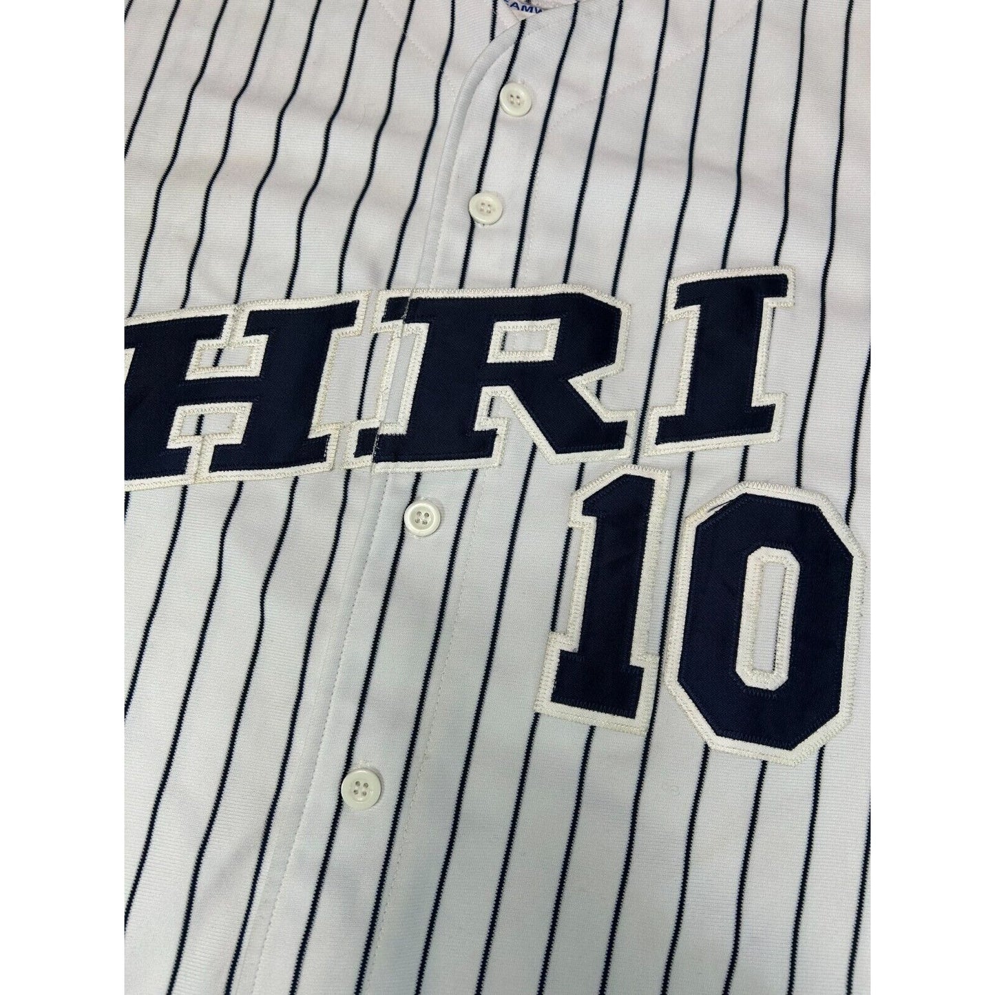 Vintage HRI #10 Embroidered Pinstripe Baseball Jersey Size XL White