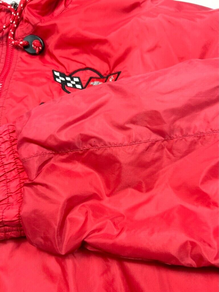 Vintage Corvette Embroidered Logo Nylon Full Zip Jacket Size XL Red