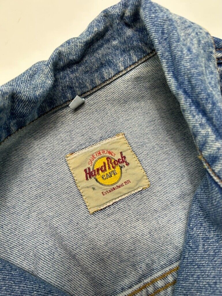 Vintage 90s Hard Rock Cafe Acapulco Save The Planet Denim Trucker Jacket Medium