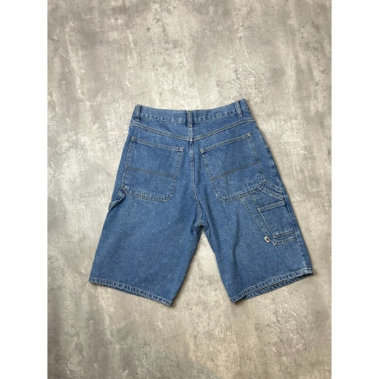 Vintage 90s Bugle Boys Gold Crest Medium Wash Denim Carpenter Shorts Size 34