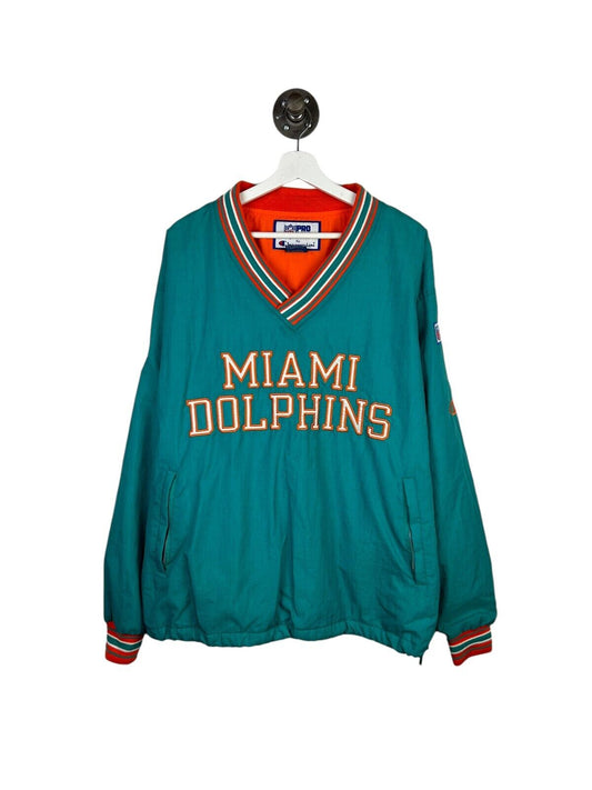 Vintage 90s Miami Dolphins NFL Champion Pull Over Nylon Jacket Size Large Teal