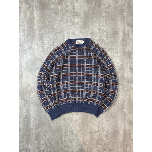 Vintage 80s/90s London Fog Plaid Print Pullover Knit Sweater Size Medium