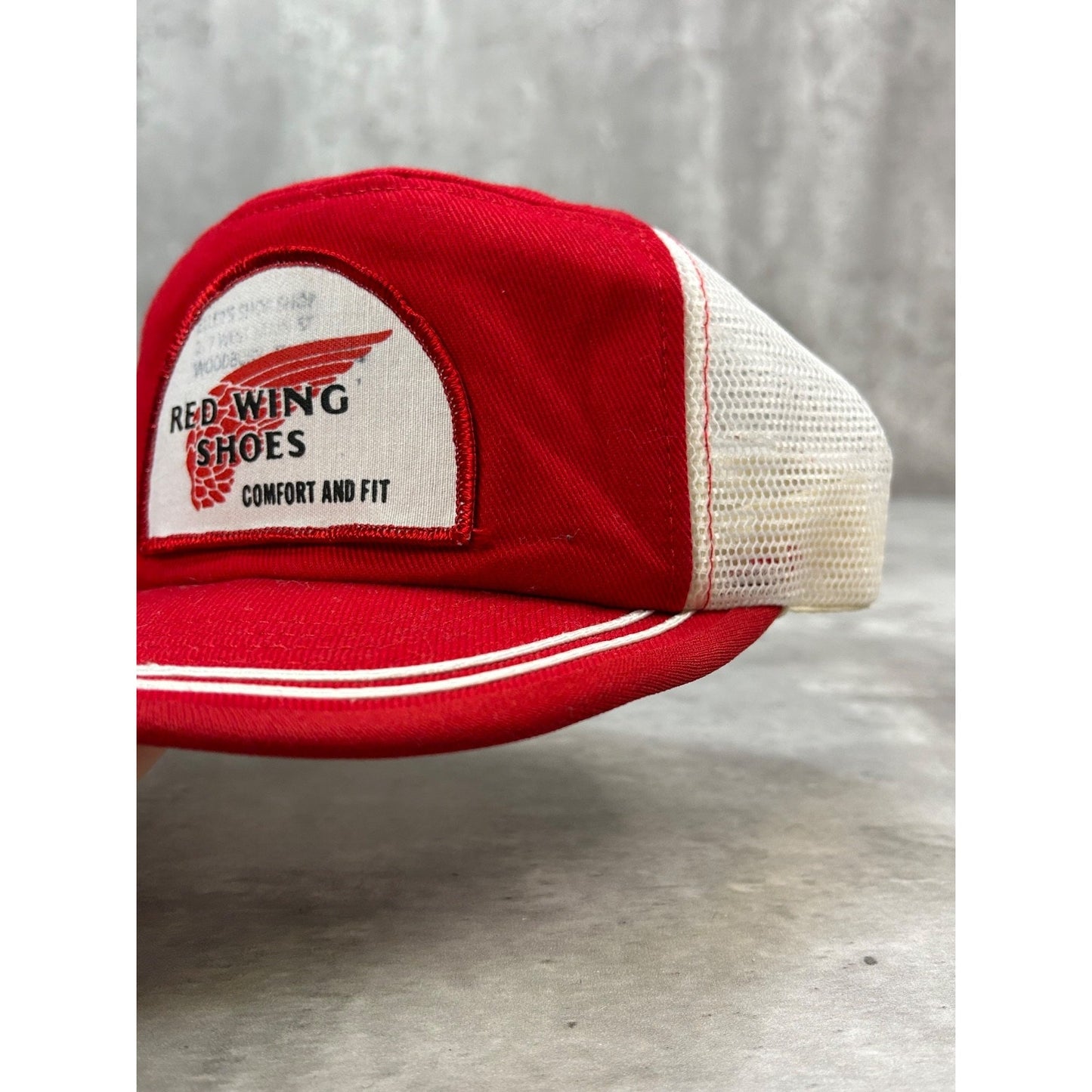 Vintage 90s Red Wings Shoes Embroidered Patch Trucker Snapback Hat OSFA