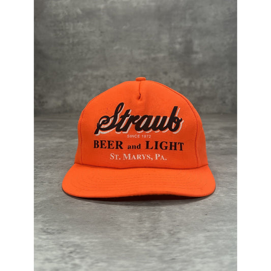 Vintage Straub Beer & Light Graphic Spellout Snapback Hat OSFA Orange