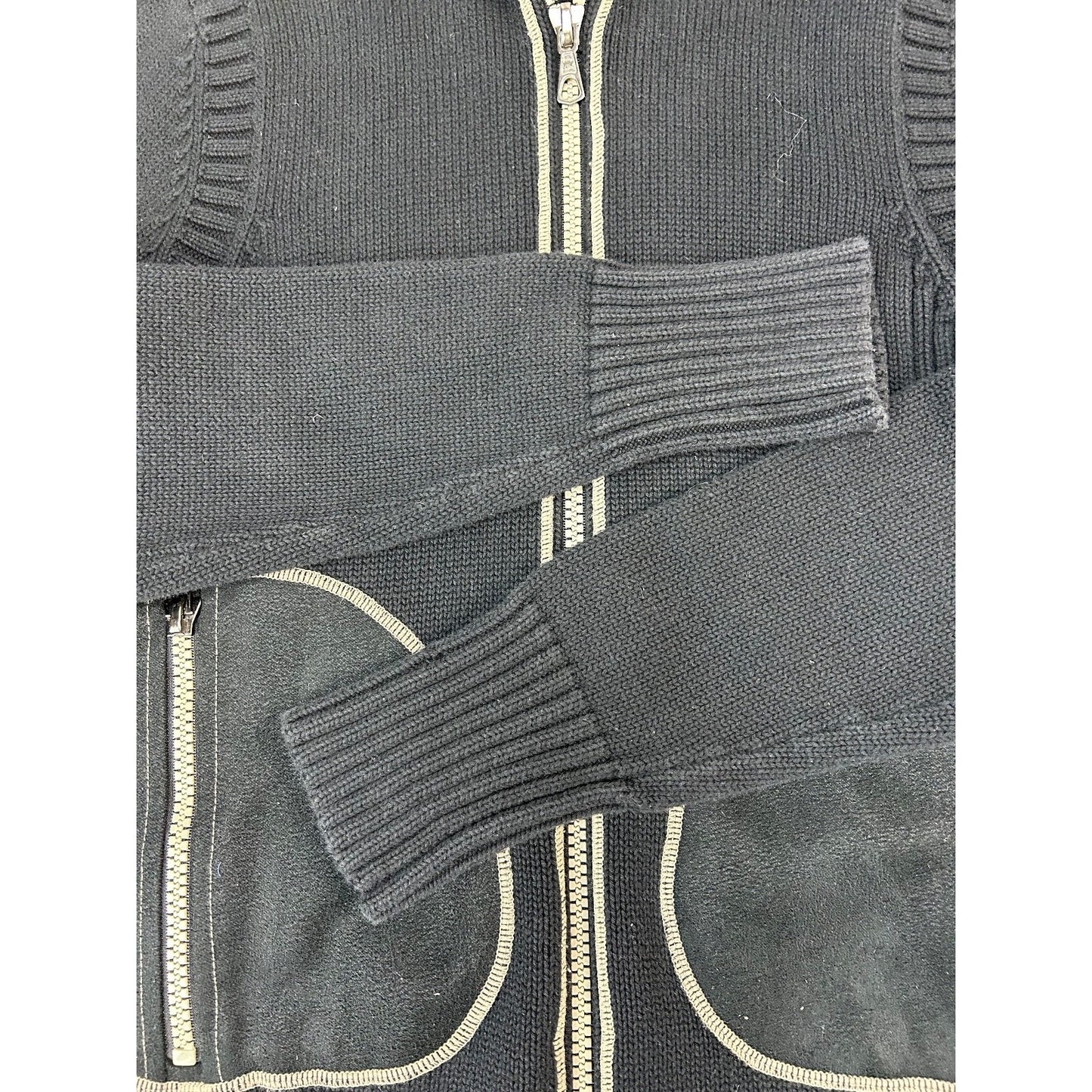 Vintage Parasuco Contrast Stitch Full Zip Collared Knit Sweater Size Small